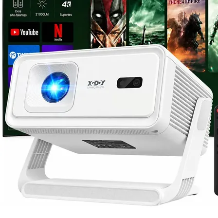 Projetor LED Ouro Shop A1 Full HD 1080p Android 14 com Foco Automático e Wi-Fi 6