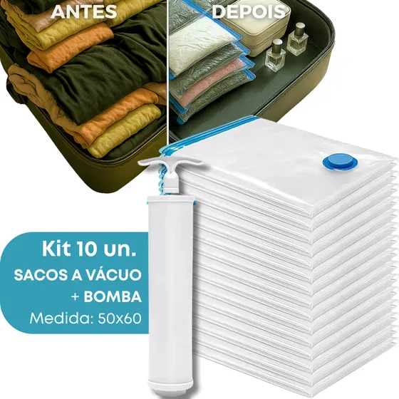 Kit 10 Saco A Vacuo 50cmx60cm Bomba Para Sugar Viagem Embalagem Vacuo Roupa Casaco Organizadores Organizador Vac Bag Vacuum Tira Ar Para Edredom Solteiro Diminuir Volume Magnow
