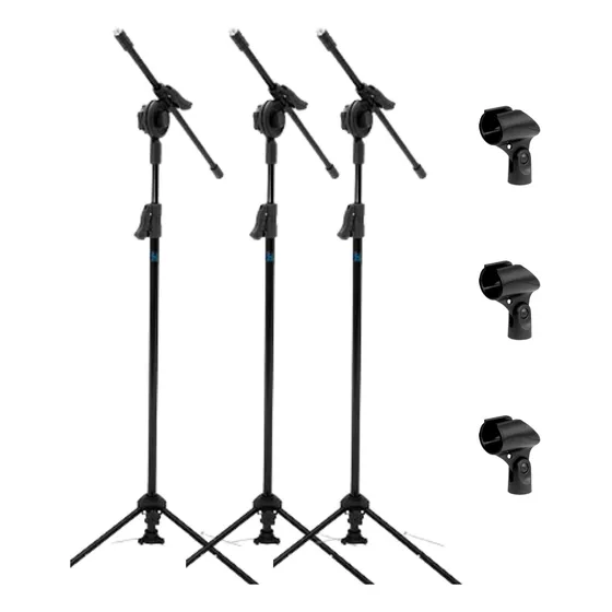 Kit 3 Pedestal Suporte Microfone Girafa Profissional+cachimb