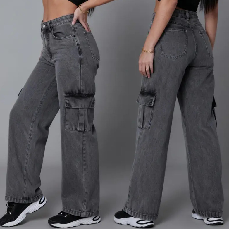 Calca Cargo Feminina Wide Leg
