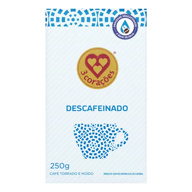 Café Em Pó 3 Corações Descafeinado Vácuo 250g