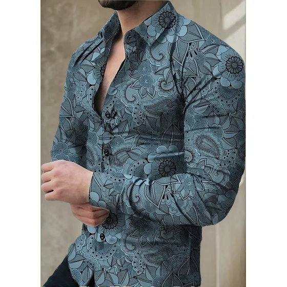 Zl Camisa De Manga Larga Con Estampado De Flores 3d Casual