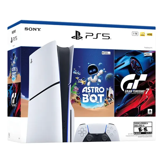 Consola Playstation 5 Slim Estandar - Gt7 + Astro Bot Blanco | Cuotas sin interés
