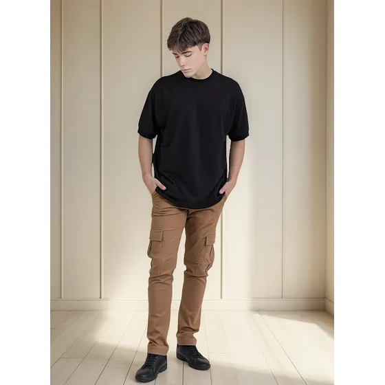 Pantalon Cargo Hombre Gabardina Elastizado Sin Puños