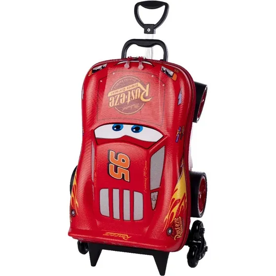 Mochila Escolar Mcqueen 3d 3 RodinhasMaxtoy Cor Colorido Desenho do tecido Relâmpago McQueen