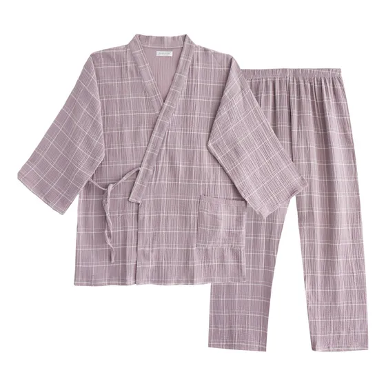 Pijama Ropa De Casa Estilo Kimono Para Adulto A Cuadros