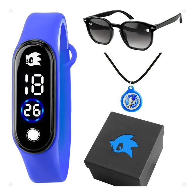 Relogio Infantil Juvenil Menino Azul Digital Sonic + Oculos