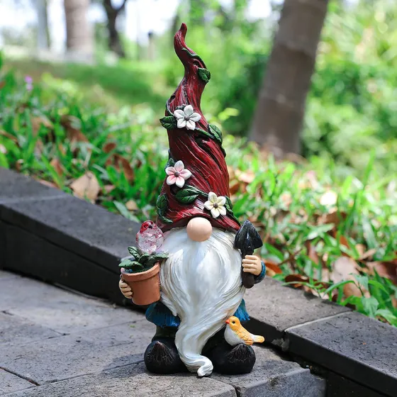 Estatua Gnomo Jardin Al Aire Libre Figura Resina Luz Led