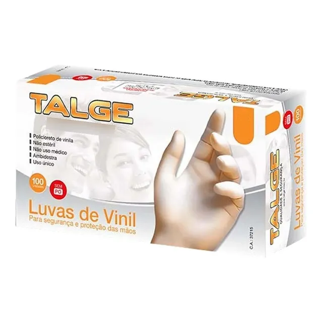 Luva De Vinil Sem Pó Média Talge 100 Unidades