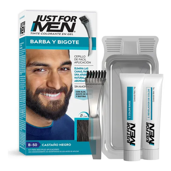 Tinte Para Caballero Just For Men Barba Y Bigote Castaño Negro 28g