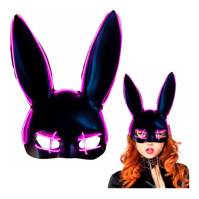 Mascara Coneja Negro Disfraz Sexy Halloween Luces Luz Neon