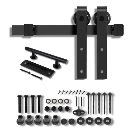 Kit Riel Negro Estilo Granero 2 Mt Con Manija 30cm Y Cubeta
