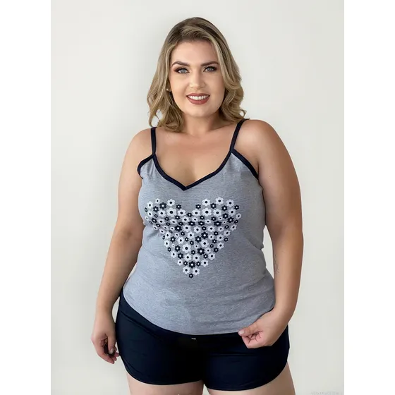 Pijama Plus Size Alcinha Short Verão Malha Adulto Algodão