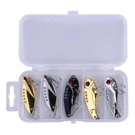 Kit 5 Cucharas Mojarra Pesca Trucha Tarucha + Caja Anzuelos