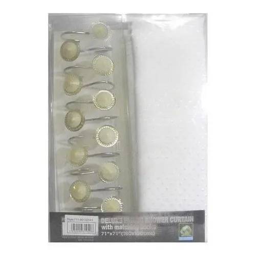 Cortina De Lujo De Baño Con Ganchos Cromados Con Pedrería