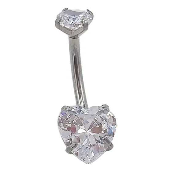 Piercing Ombligo 14g Astm F136 G23 Corazon Titanio Zirconi Color Blanco