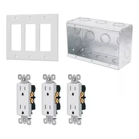 Kit Triple Contacto Dúplex Volteck Classic Con Caja Y Placa