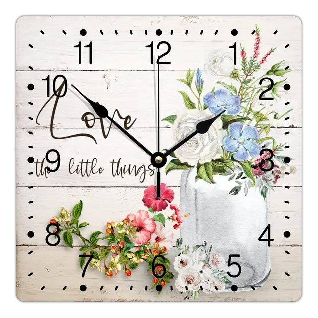 Love The Little Things Reloj Pared Pvc Blanco Azul Flor Arte