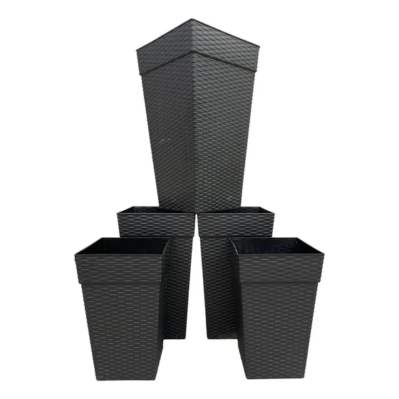 Plasnew kit 05 vaso rattan grande flores e plantas 28L, 17L,5L e 10L cor preto