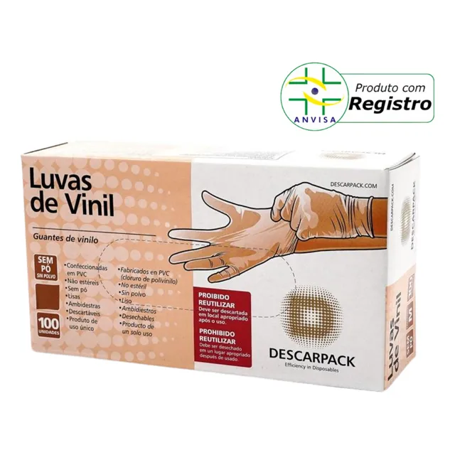 Luva De Procedimento Vinil Sem Pó Tam P M G 100un Descarpack