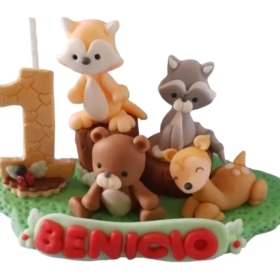 Adorno Torta Porcelana Fría Animales Nórdicos Cumpleaños 