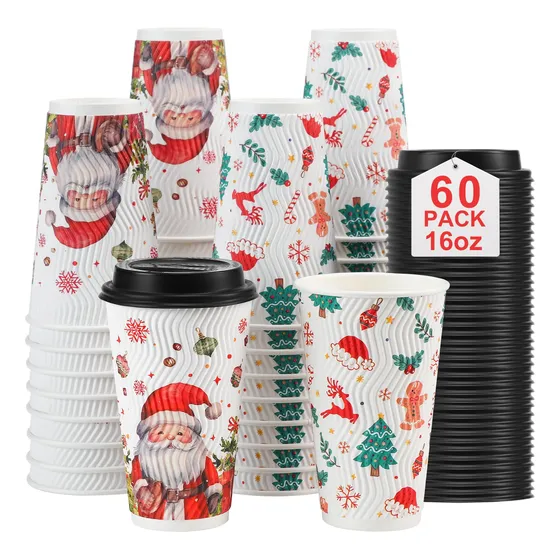 Lamosi 60 Tazas De Café Navidad 16 Oz Desechables Mmg