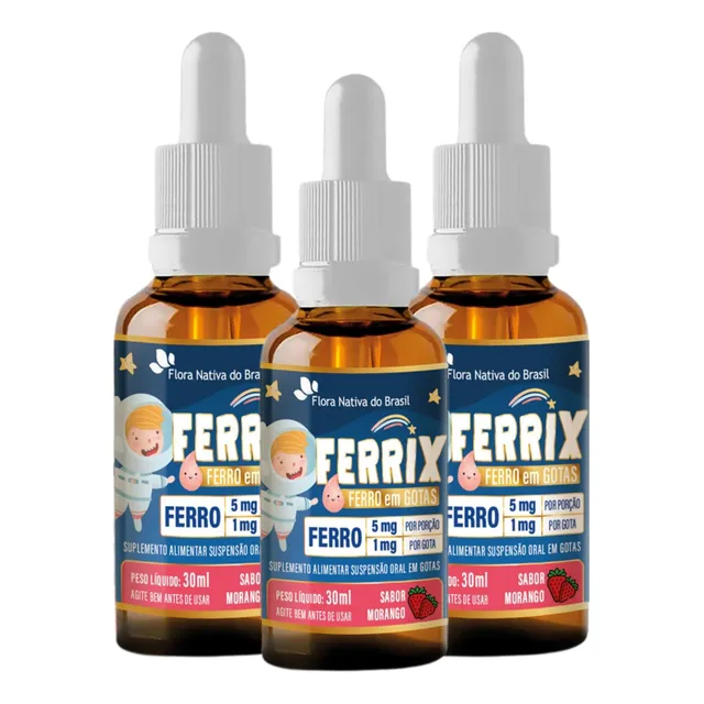Kit 3 Ferro Em Gotas Ferrix Kids 30ml Flora Nativa