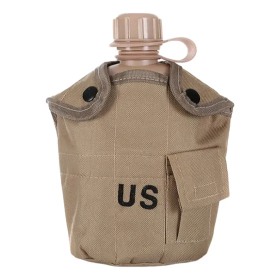 Cantimplora Militar De 1 Litro Con Funda Y Tasa De Aluminio Cafe