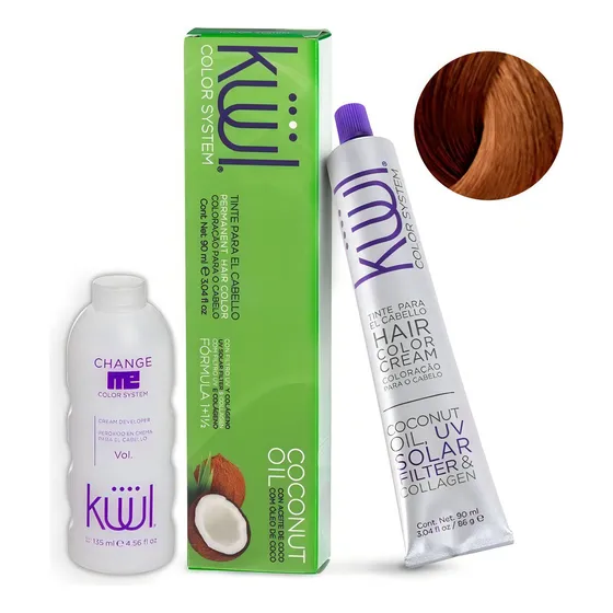 Tinta Kuul N°7.44 Con Aceite De Coco + Oxidante Activador Tono 7.44