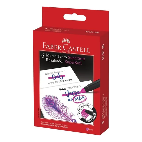 Marca Texto Em Gel Supersoft Cx 6 Unid Rosa Faber Castell