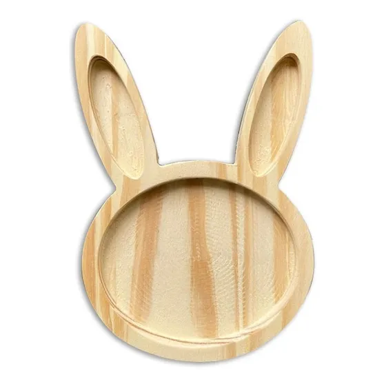 Plato De Madera Conejo Grande Mundo Pino 