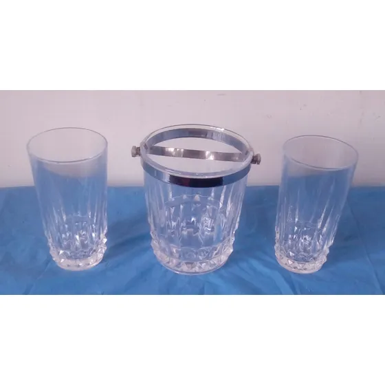Hielera De Cristal Con Asa De Metal + 2 Vasos 