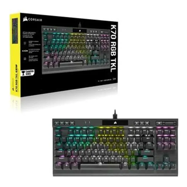 Teclado Corsair K70 Tkl Champion RGB óptico mecánico para jugadores, color negro, idioma del teclado: inglés, EE. UU.