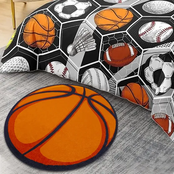 Alfombra Redonda Baloncesto Microfibra Suave Antideslizante