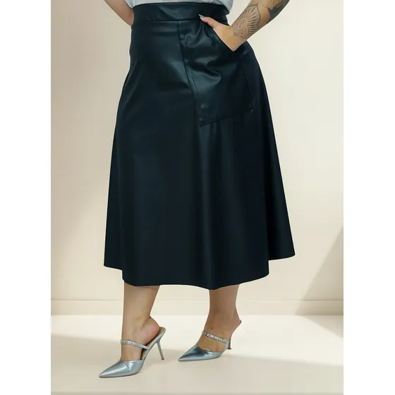 Saia Couro Ecológico Feminina Midi Plus Size Evangélica 
