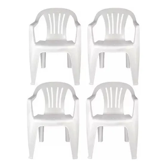 Set De 4  Sillas Plastico Pvc Reforzada Blanca Peso 182kg 