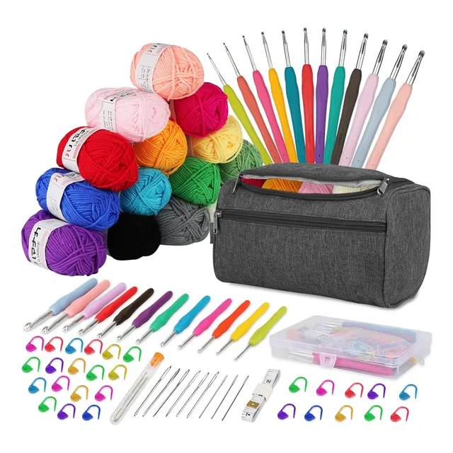 Kit De Crochet Principiantes, 15 Colores Lana, Ganchos 5-20c