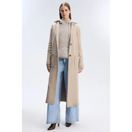 Tapado Tejido Largo Con Lana Beige Mujer Portsaid