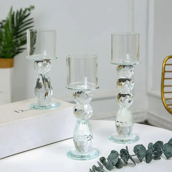 Juego 3 Portavela Cristal Transparente Ideal Para Centro