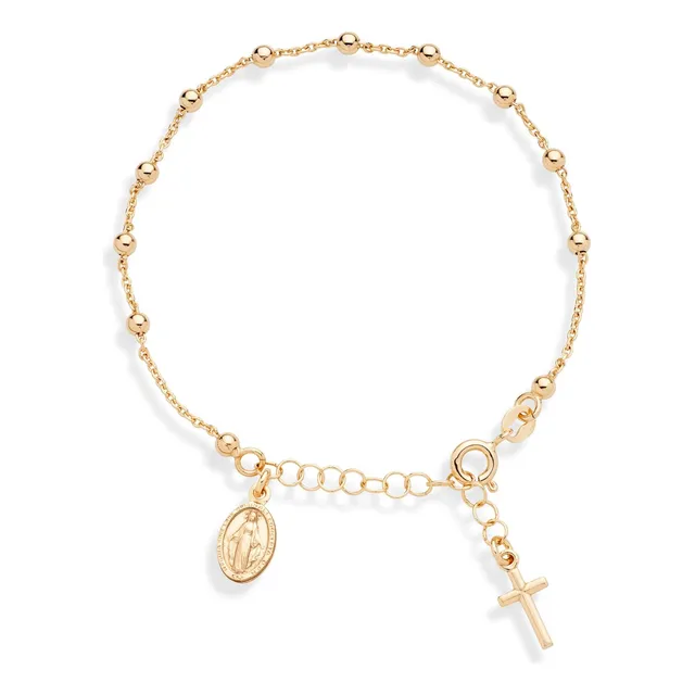 Miabella 18k Oro Sobre Plata De Ley Rosario Italiano Cro...