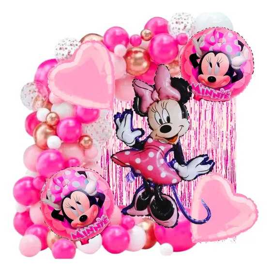 Combo Globos De Cumpleaños De Minnie Mouse Kit Completo Fucsia Minnie Mouse