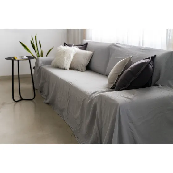 Funda Cubre Sillon 370x230 Gasa Algodon Pie De Cama 3 Cuerpo Color 5-gris Perla Gasa Lisa