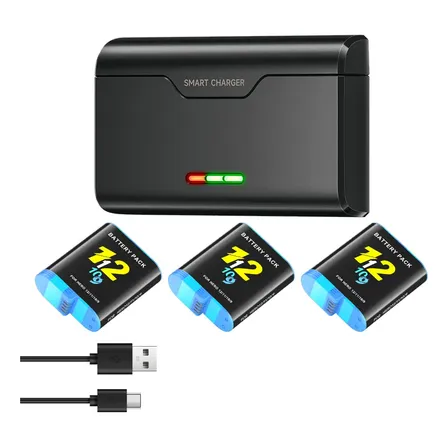 Carregador De Câmera 3 Baterias Para Gopro Hero 9 10 11 12 Preto