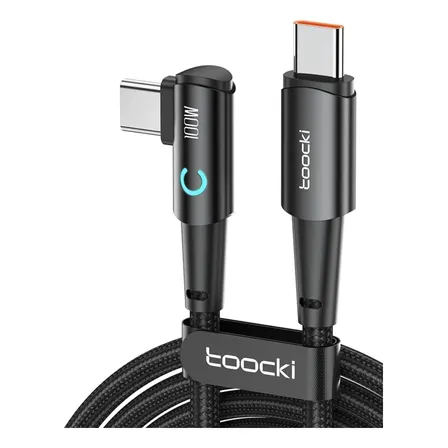 Cabo Usb C Carregamento Rápido Pd 100w Dados Conector Angulado Preto 2m