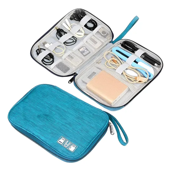 Organizador De Viajes Valija Cables Estuche Pendrive Memoria Color Celeste