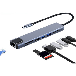 Adaptador Hub Para Notebook Macbook 8 Em 1 Usb-c Hdmi Rj45 Adaptador Hub Para Notebook Macbook 8 Em 1 Usb-c Hdmi Rj45
