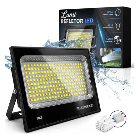 Refletor Super Led 600w Holofote Slim Prova D'água Cor Da Luz Branco Frio Lumi 127/220v Preto