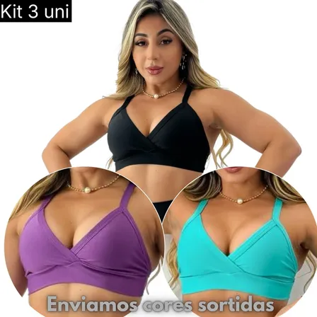 Kit 3 Tops Academia Feminino Fitness Com Forro Confortável