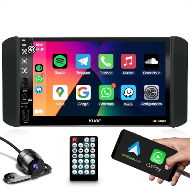 Combo Central Multimidia Mp5 Carplay Moldura 2 Din Câmera Ré
