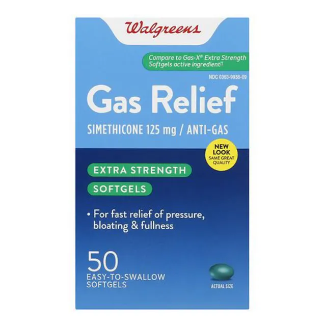 Walgreens Gas Relief Simeticona 125 Mg Anti-gas 50 Softgels Sabor Sin Sabor